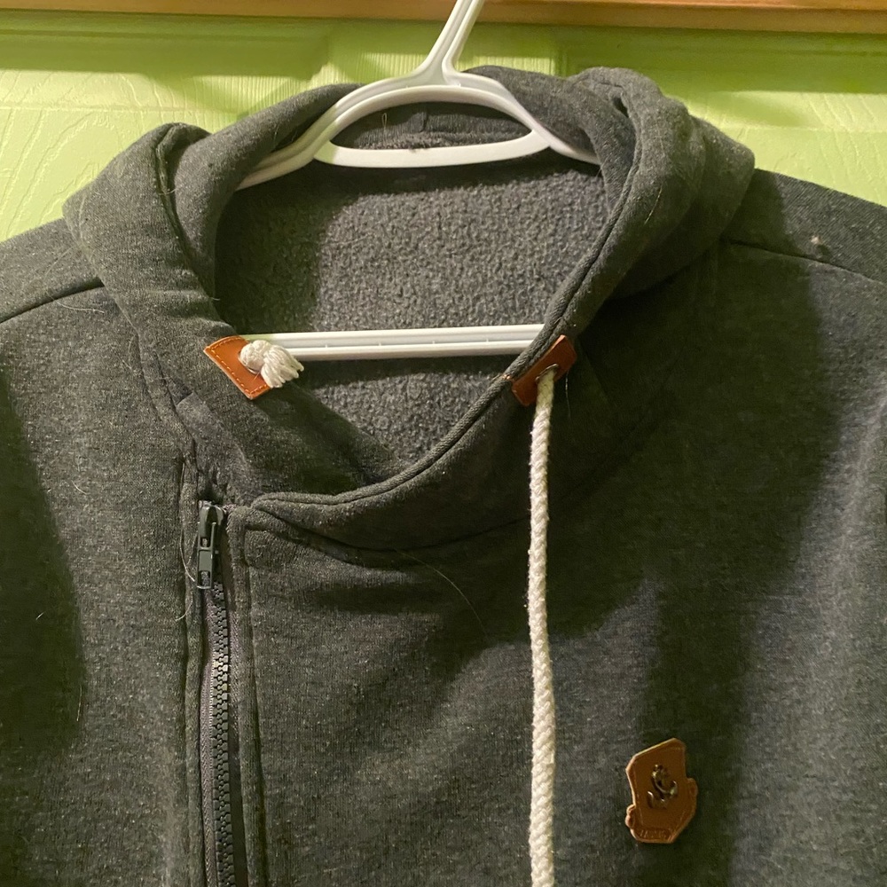 Grey sweater with slight cowl neck. Bought as XL, fits more like a L